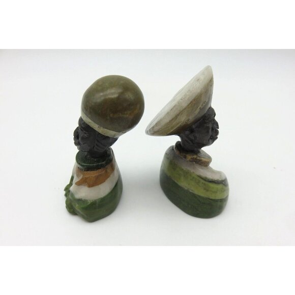 Small Stone Bust Set Colourful Hand Carved in Zimbabwe Africa 3.5" and 3.1" Tall - Picture 3 of 9